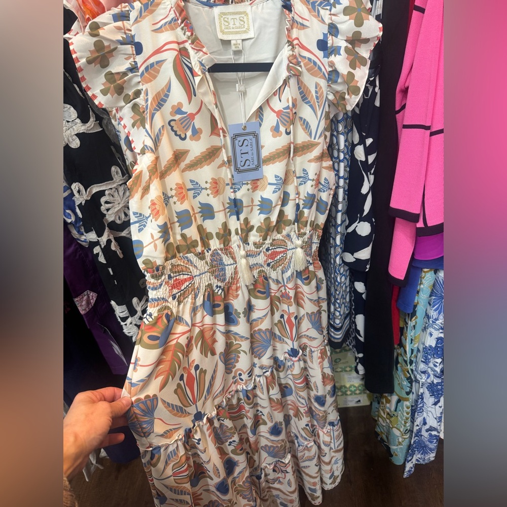 Sail to Sable Geo Floral Border Print Dress
